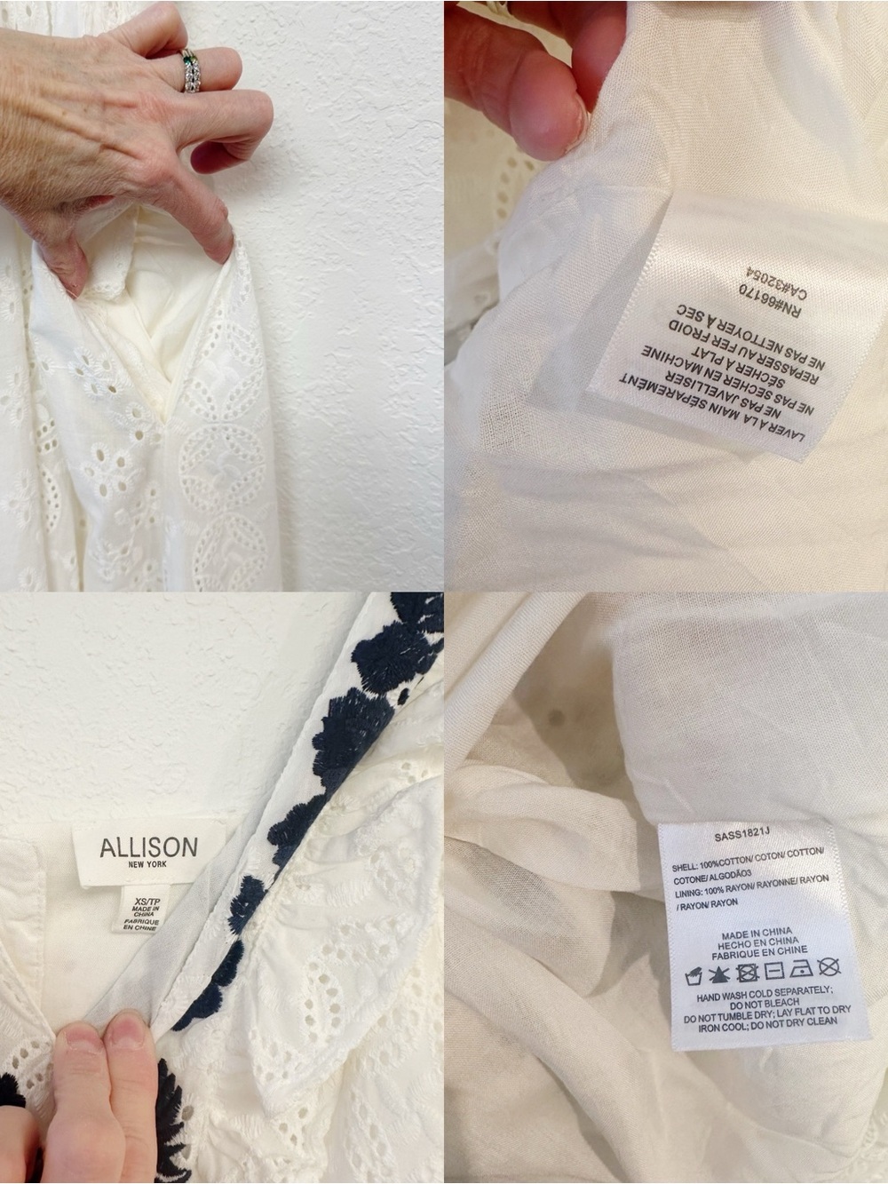 Allison New York Anthropologie white Eyelet Navy Embroidered Midi Dress XSmall - Picture 13 of 14